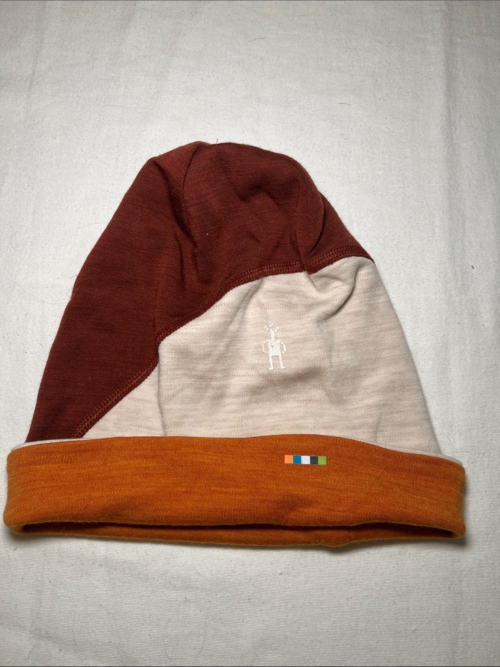 Smartwool Colorblock Beanie Hat in Rust, Cream & Orange